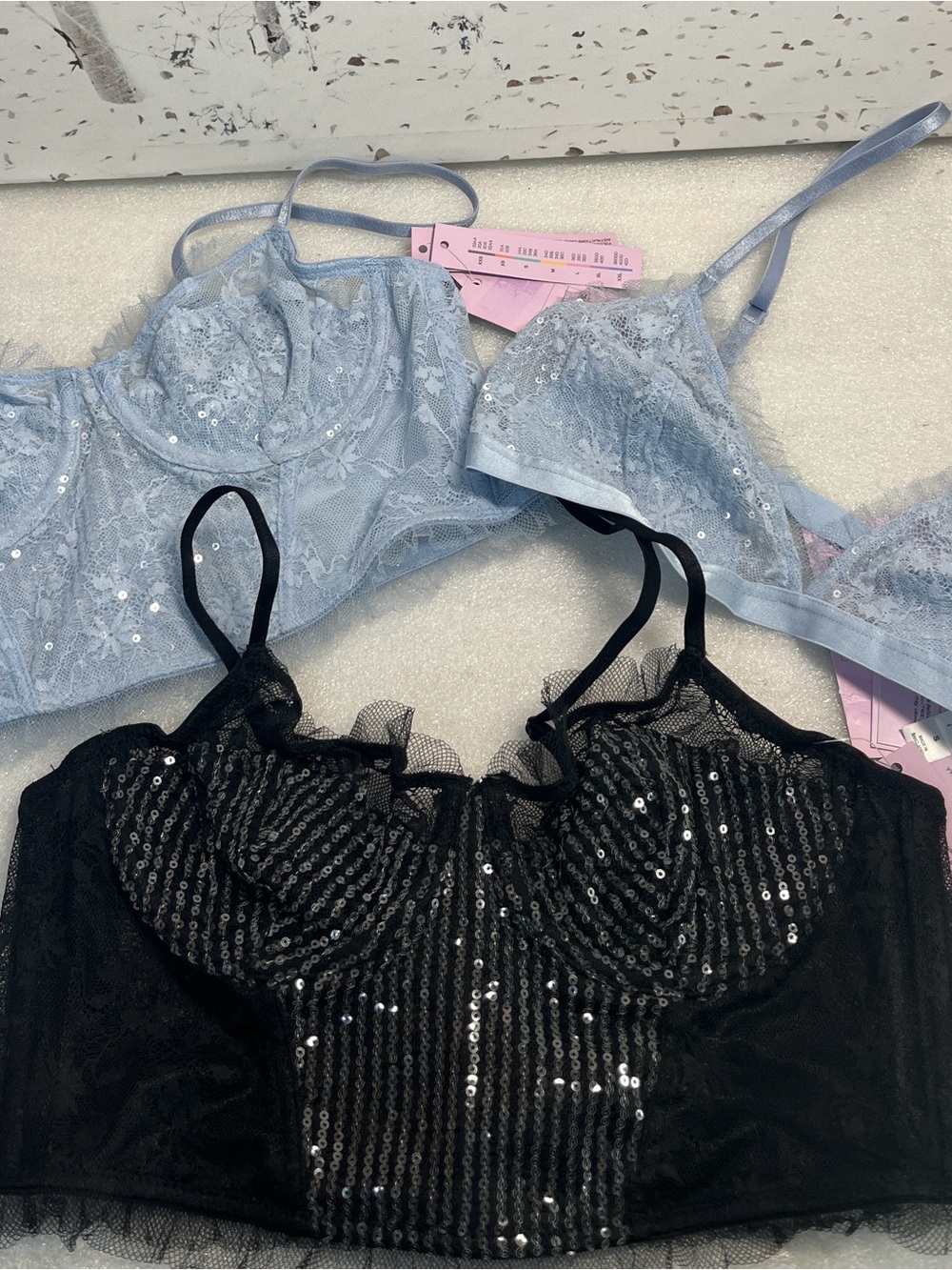 Women’s Lace & Sequin Bralettes & Light Blue Sequin Bra Size Small NEW
